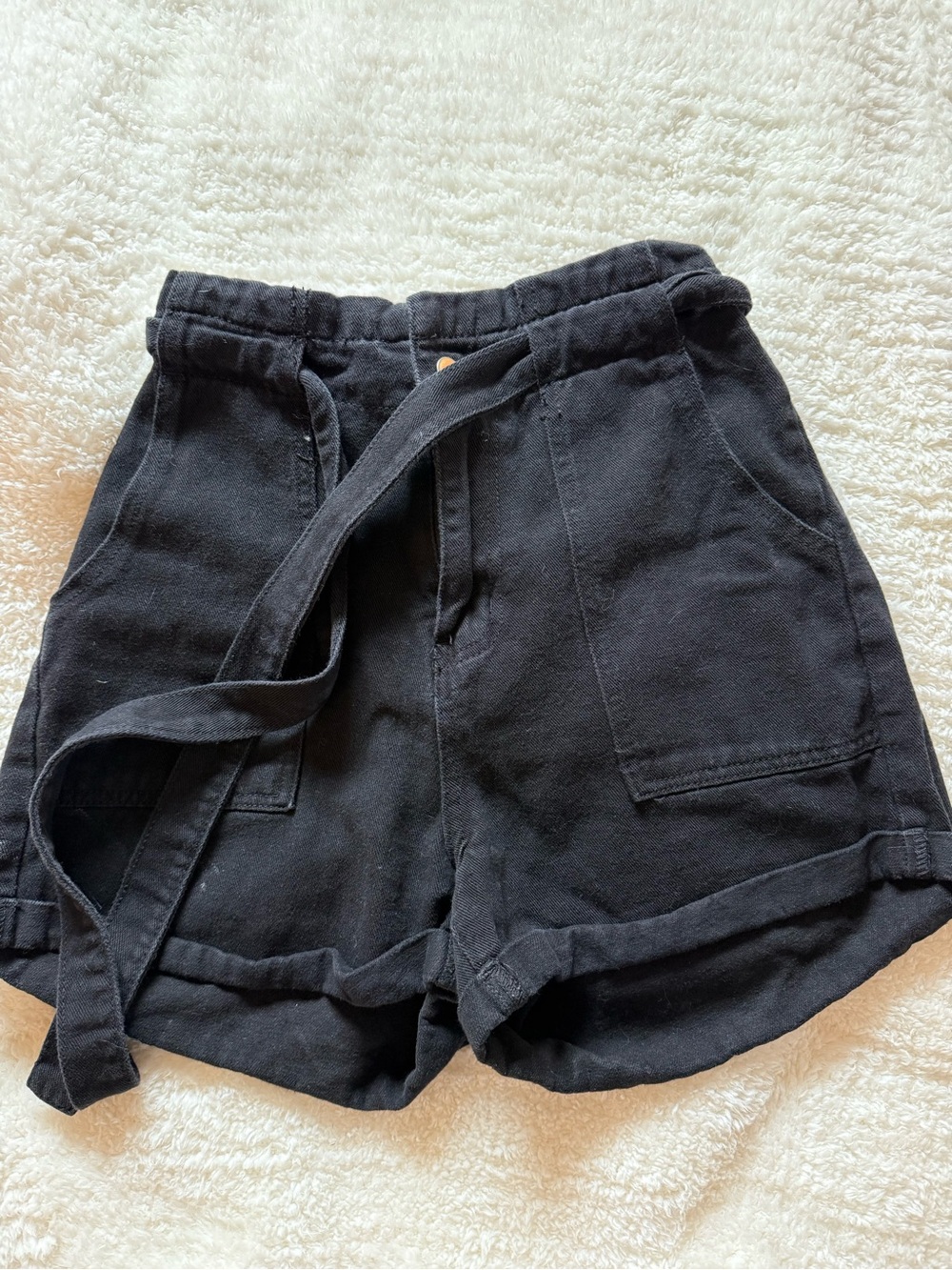 High-Waist Black Tie-Belt Women's Shorts